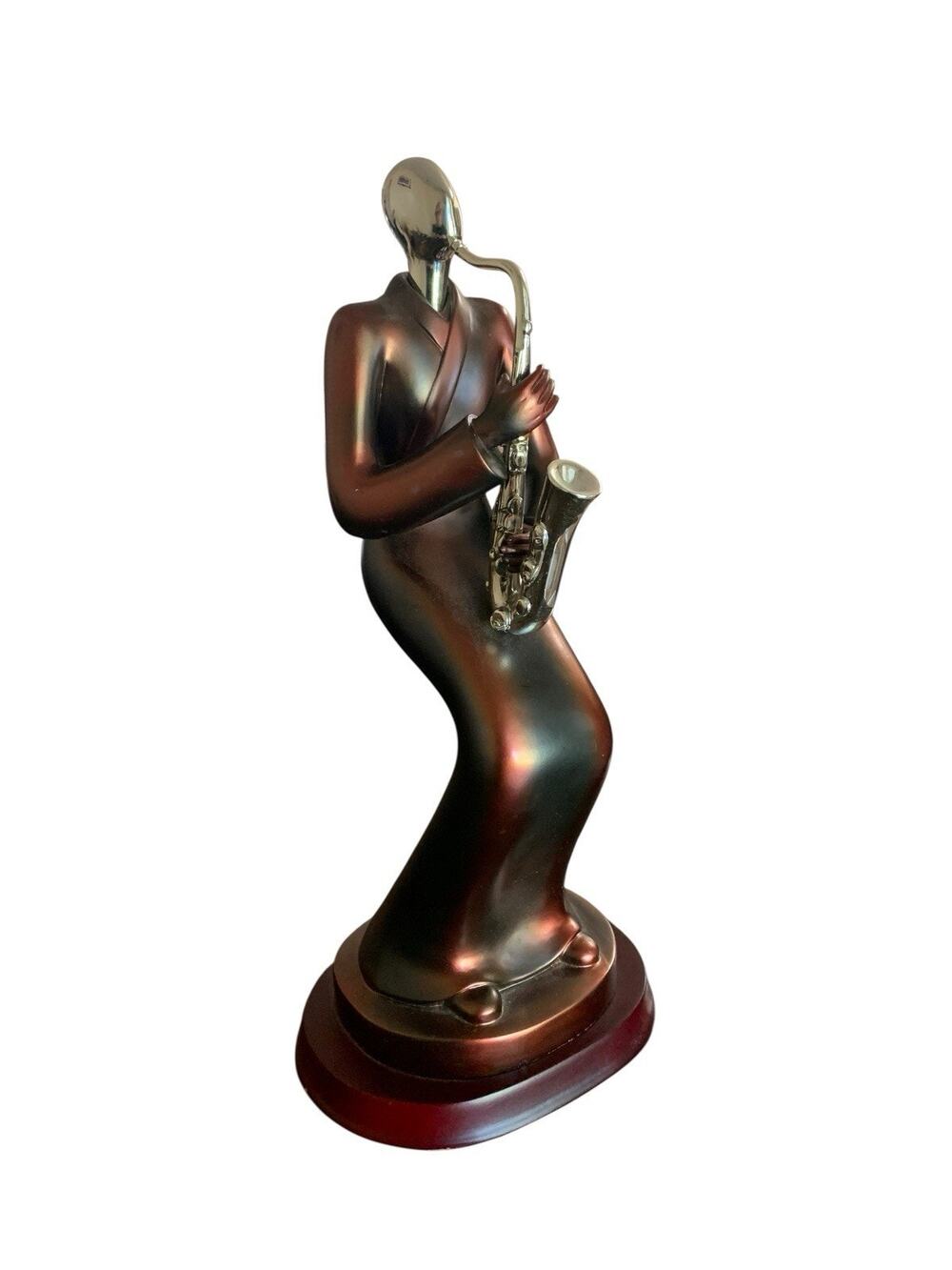 Saxophone Player sculpture Figure musician jazz blues band silver / bronze 12 “
